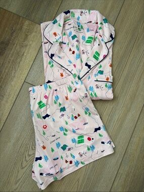NWT Kate Spade Shortie Pajama Set Pink Summer by the Lake Camping Size M